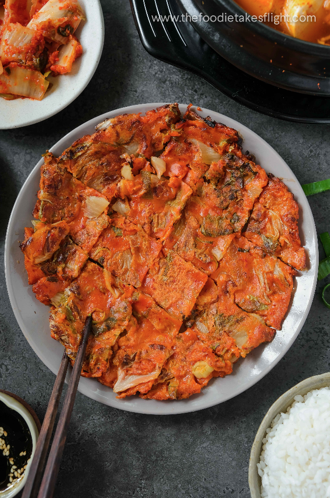 Korean Kimchi Pancakes 김치전 (Kimchi-Jeon) - The Foodie Takes Flight