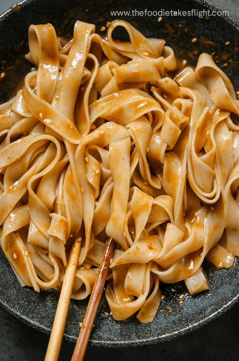 Chewy Rice Noodles in Hoisin Sesame Sauce The Foodie Takes Flight