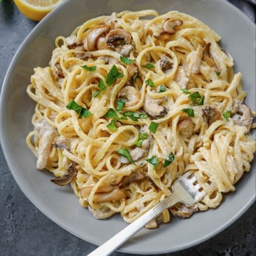 Creamy Lemon and Mushroom Pasta (Vegan Recipe) - The Foodie Takes Flight