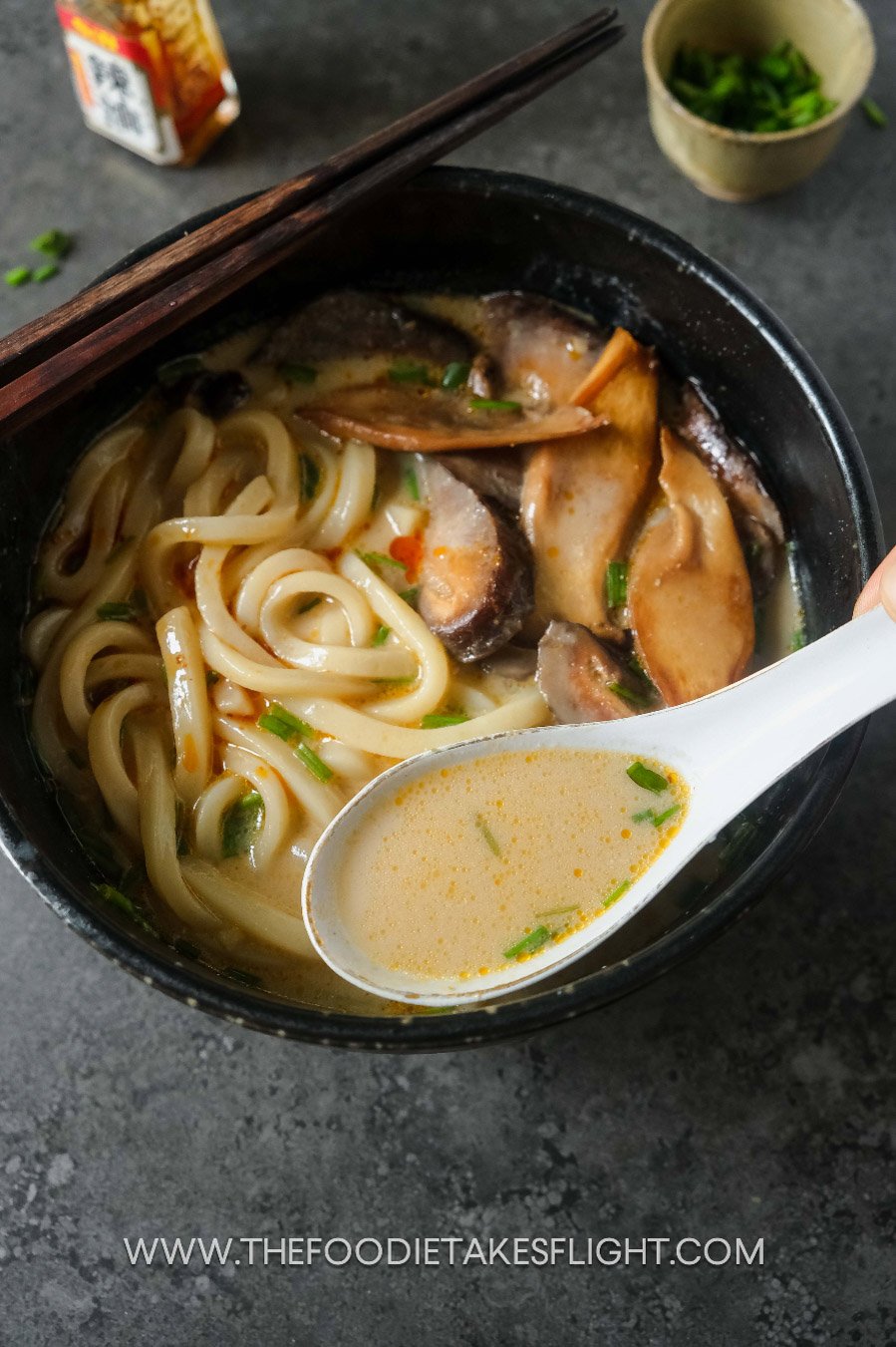 Miso Udon Noodle Soup with Teriyaki Mushrooms The Foodie Takes Flight