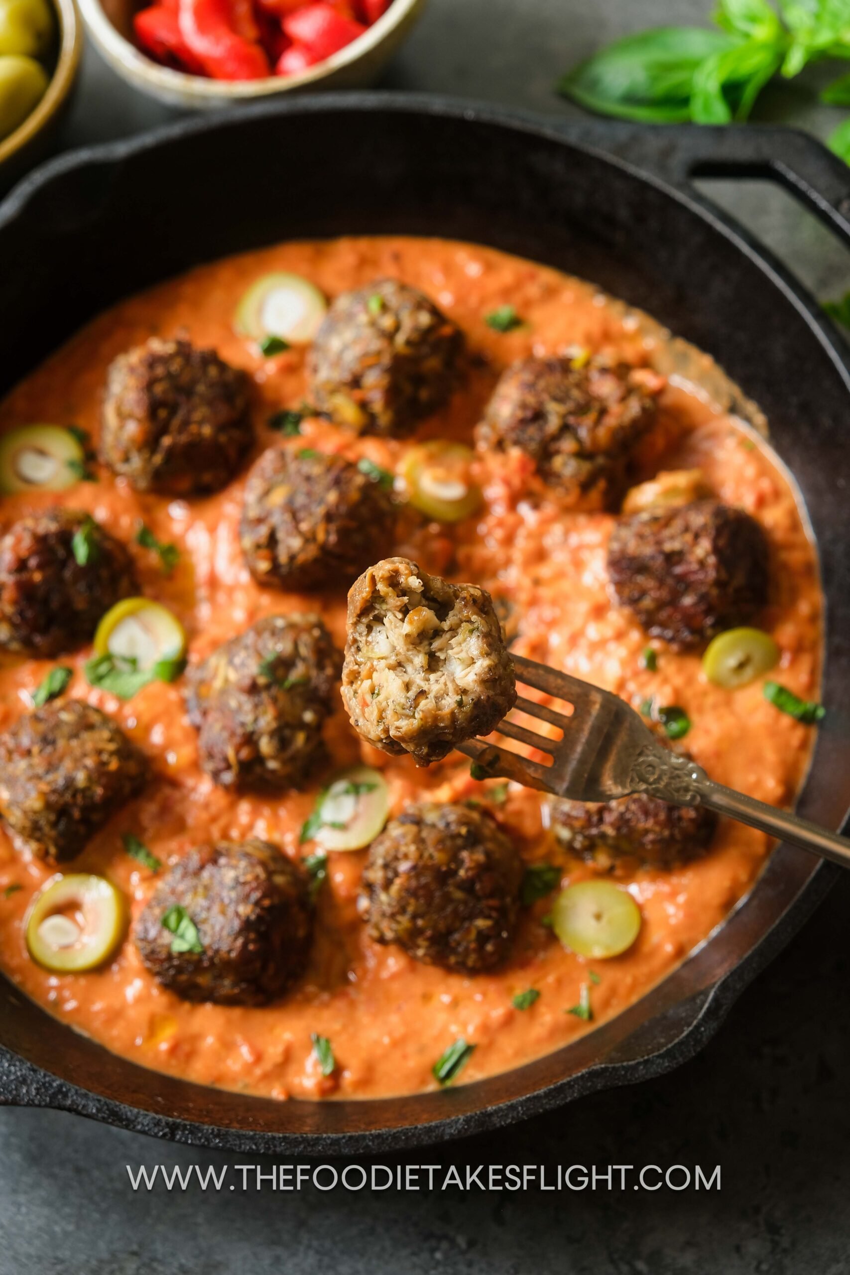 Mushroom Meatballs in a Creamy Red Pepper Sauce The Foodie Takes Flight