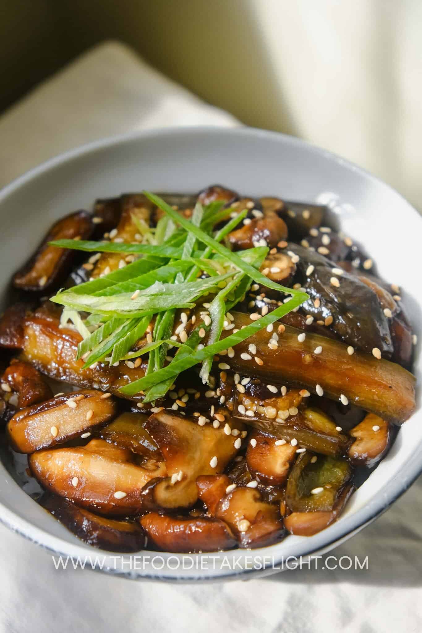 Teriyaki Eggplant and Mushroom Rice Bowl The Foodie Takes Flight