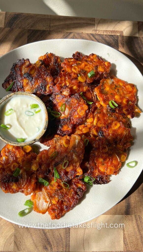 Kimchi &amp; Sweet Corn Fritters - The Foodie Takes Flight