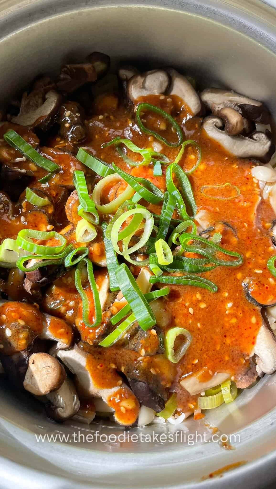 One Pot Mushroom Rice with Spicy Miso Sauce - The Foodie Takes Flight