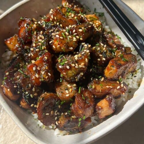 Miso Garlic King Oyster Mushrooms over rice