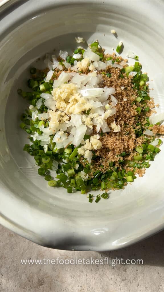 chopped green onions, garlic, sugar