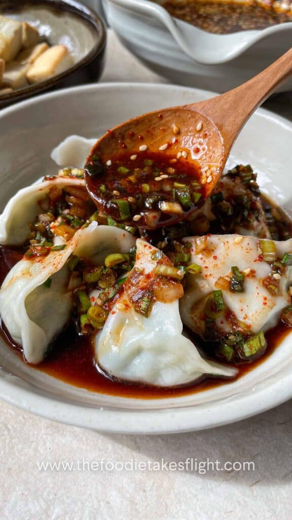 Korean Dipping Sauce with steamed or boiled dumplings