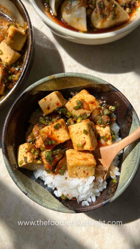 Tofu with Korean sauce over rice