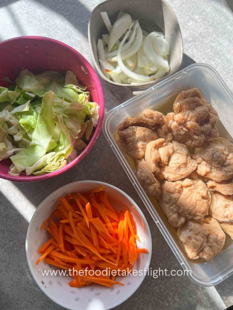 protein and vegetables for udon noodles