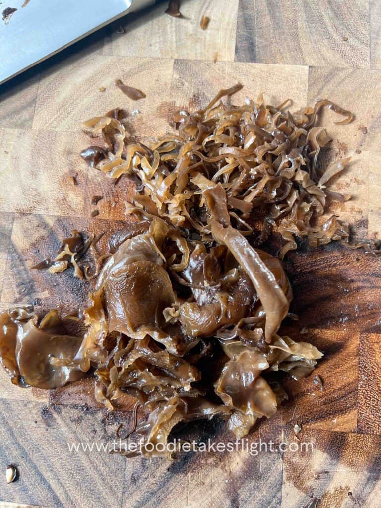 Sliced black fungus or wood ear mushroom