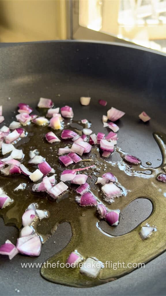 sautéing red onions in oil