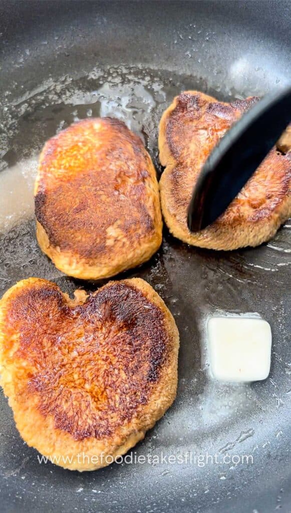 cooking the lions mane mushrooms with vegan butter