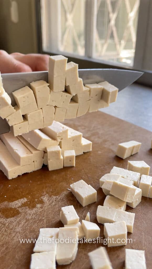 dicing extra firm tofu