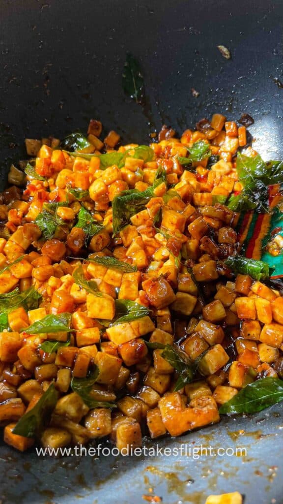 sweet chili tofu with curry leaves