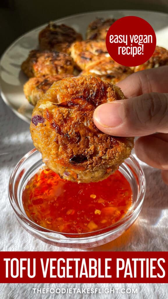 tofu and vegetable patties with sweet chili sauce