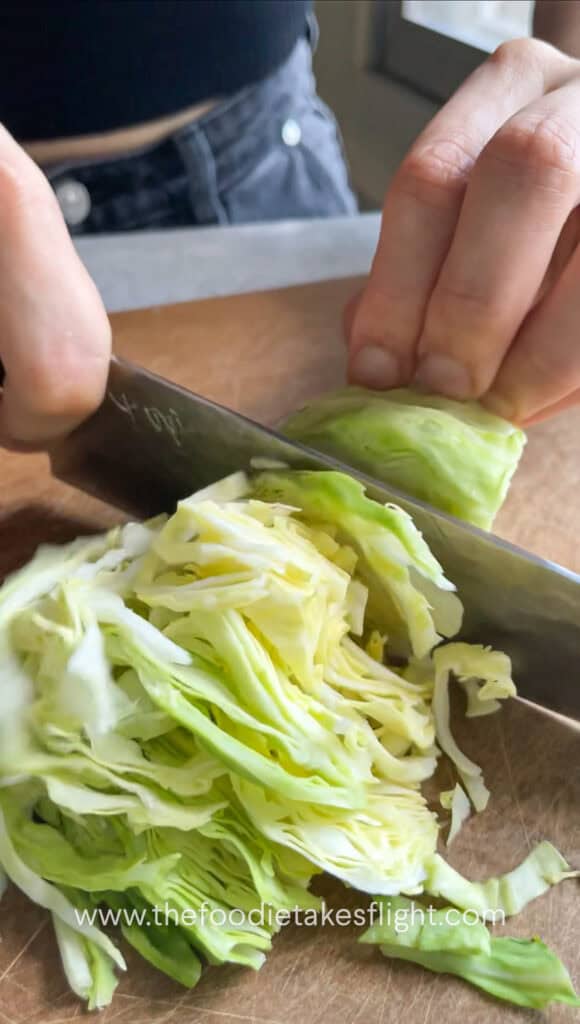 chopping cabbage