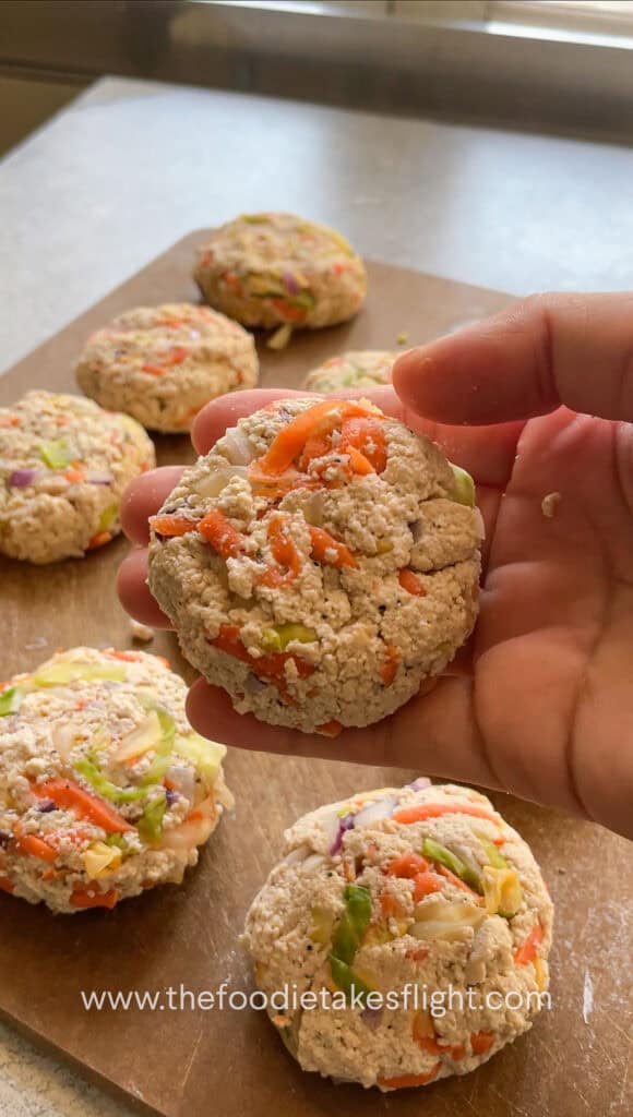 shaping tofu and vegetable patties