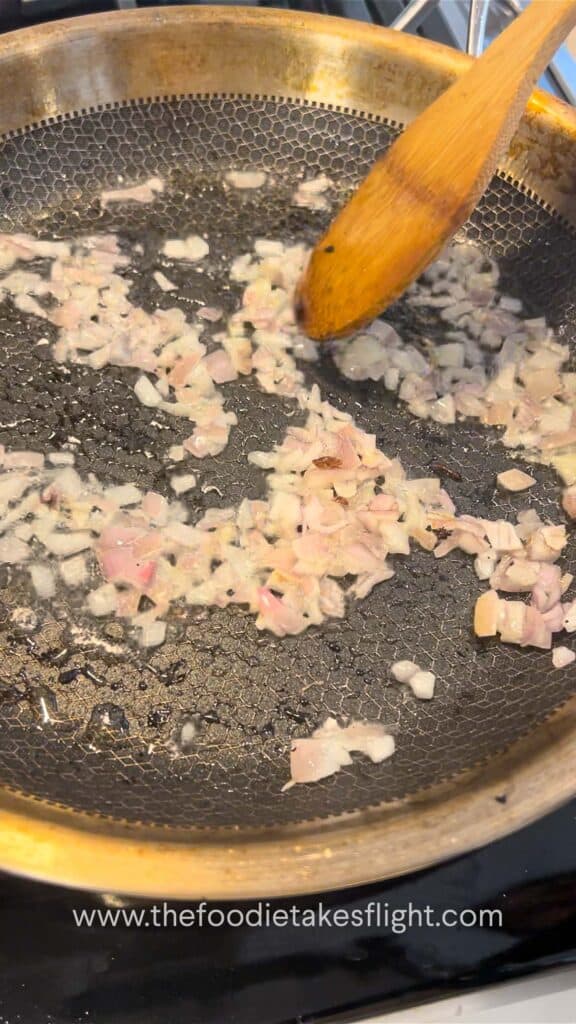 cooking diced shallots