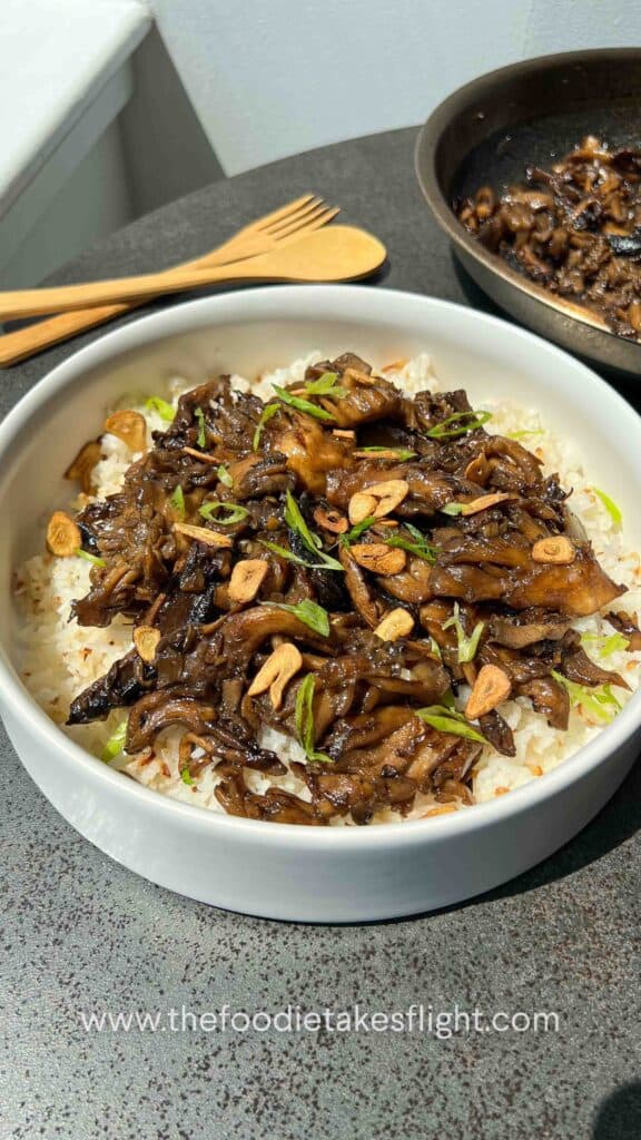 mushroom adobo with sinangag or fried garlic rice