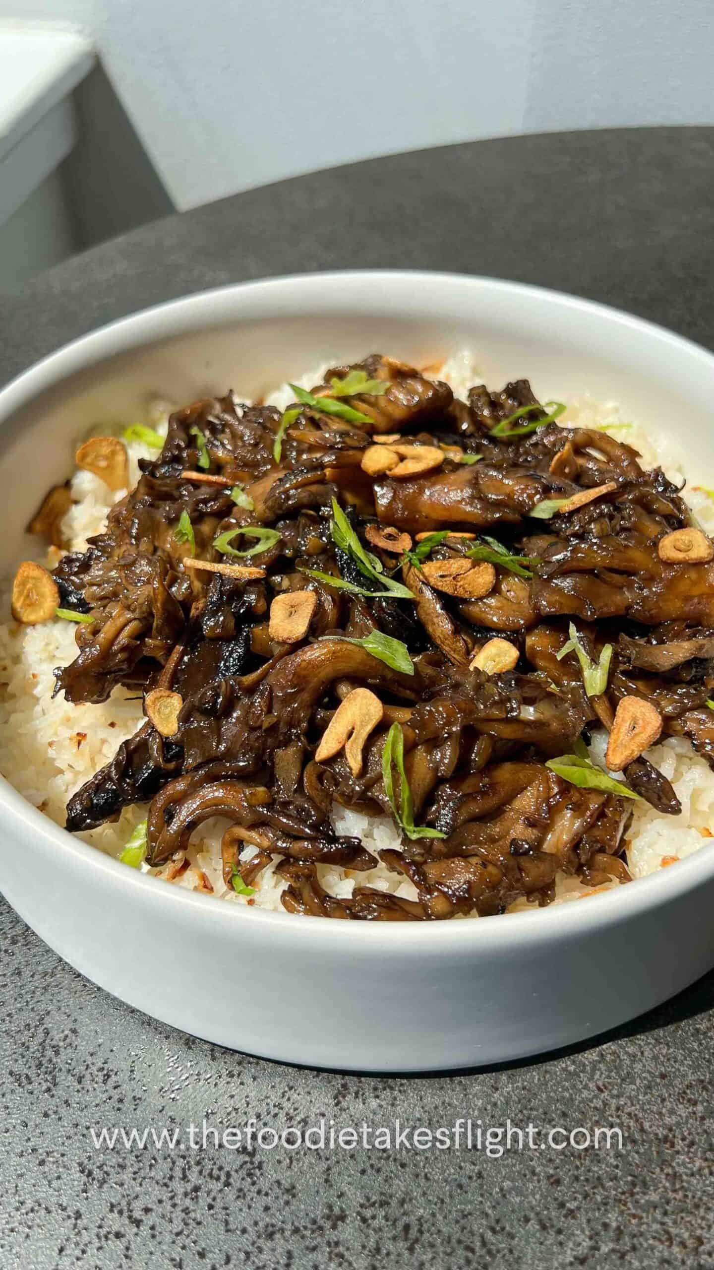 mushroom adobo with sinangag or fried garlic rice