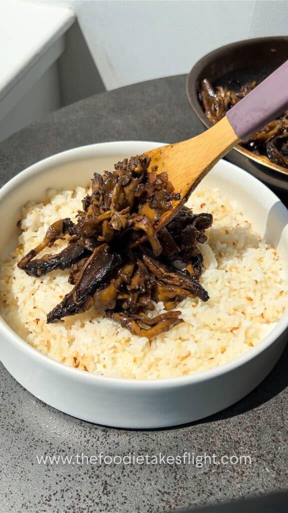 mushroom adobo with sinangag or fried garlic rice