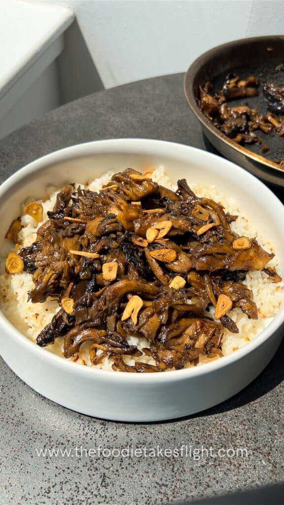 mushroom adobo with sinangag or fried garlic rice