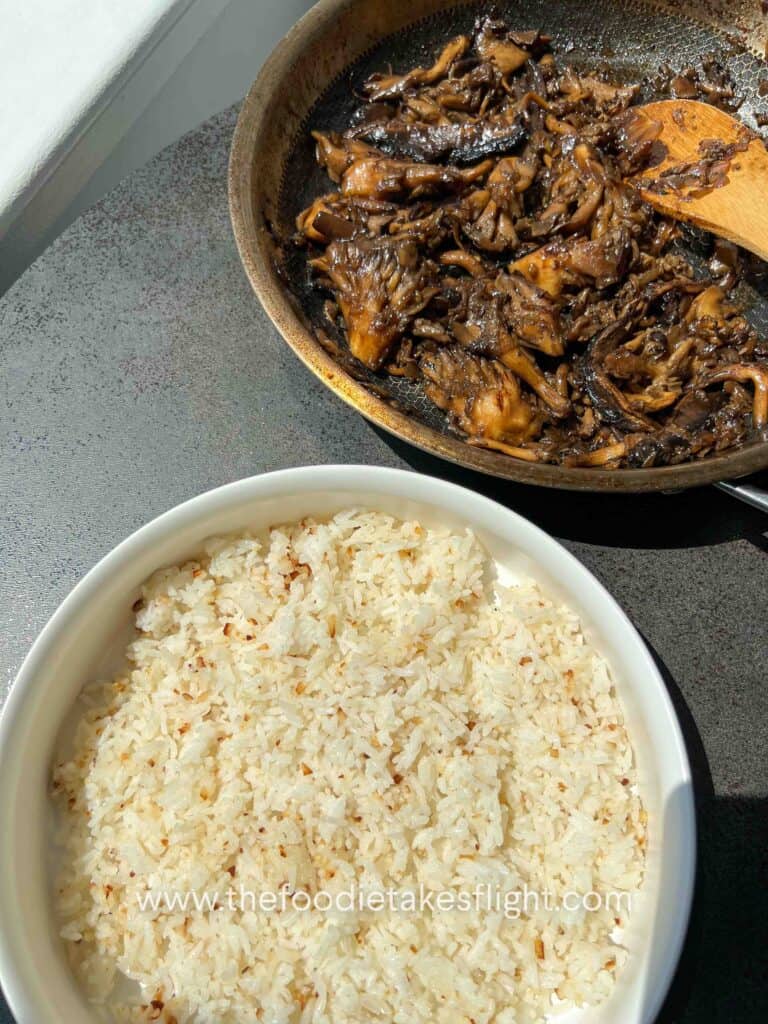 mushroom adobo with sinangag or fried garlic rice