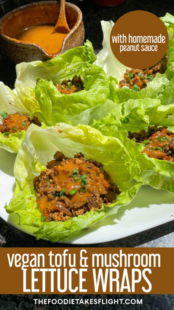 tofu and mushroom lettuce wraps with peanut sauce