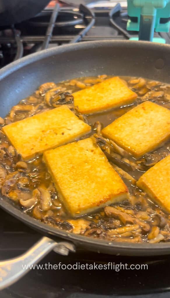 pan fried tofu with marsala mushroom sauce