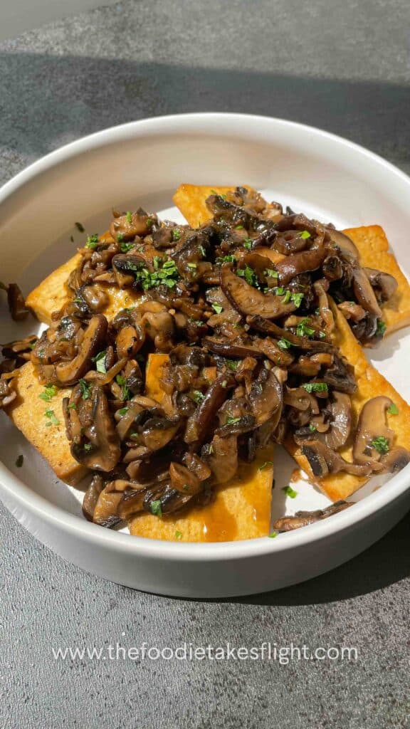 pan fried tofu with marsala mushroom sauce