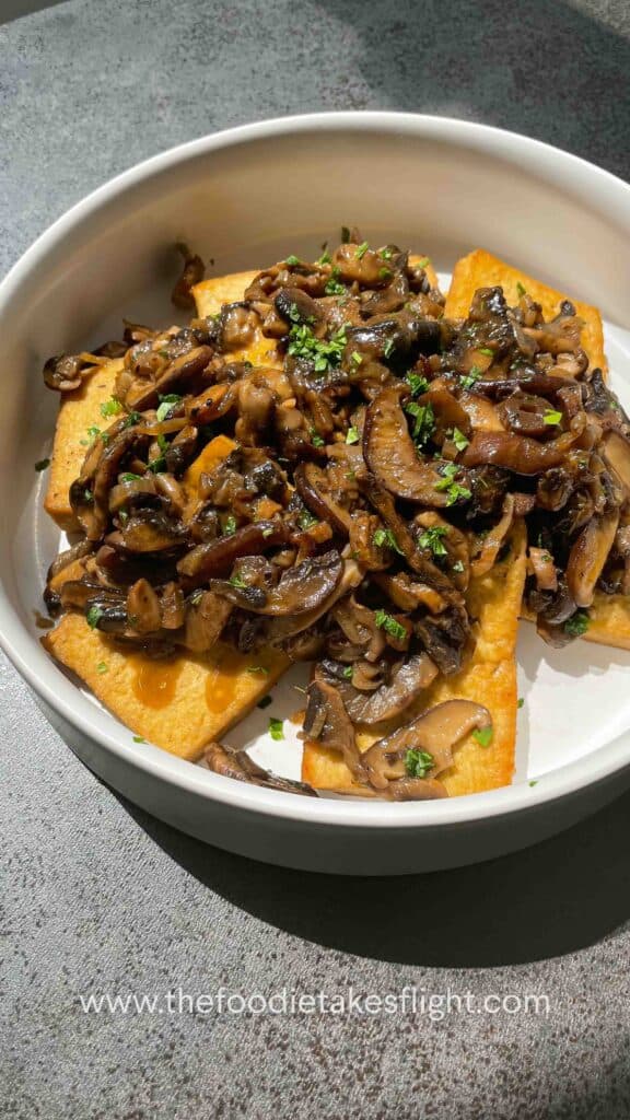 pan fried tofu with marsala mushroom sauce