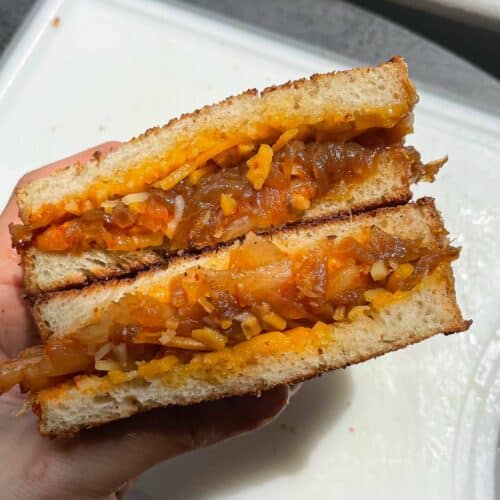 Caramelised Onion KImchi Grilled Cheese Sandwich Vegan