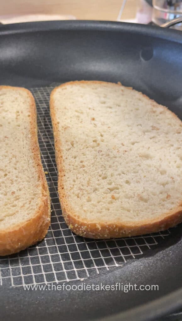 Slices of bread on a pan