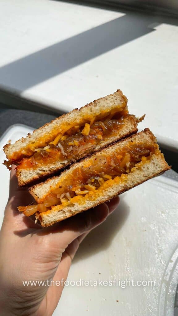 Caramelised Onion KImchi Grilled Cheese Sandwich Vegan