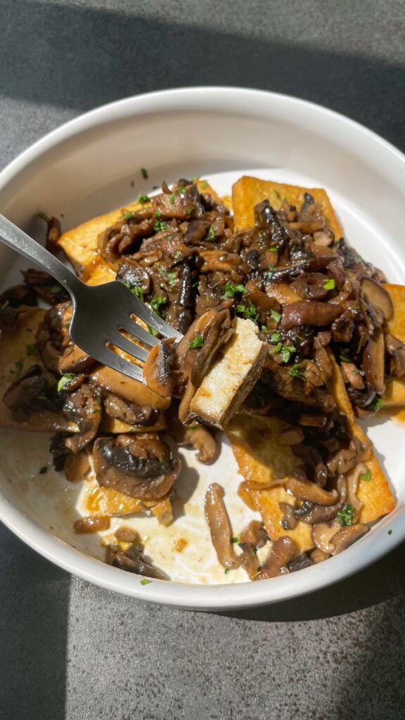 pan fried tofu with marsala mushroom sauce