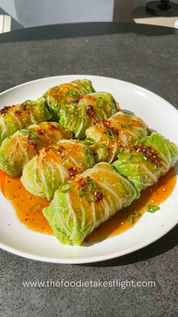 vegan cabbage rolls with tofu and vegetable filling