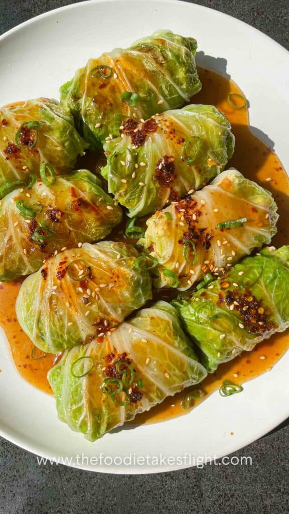 vegan cabbage rolls with tofu and vegetable filling