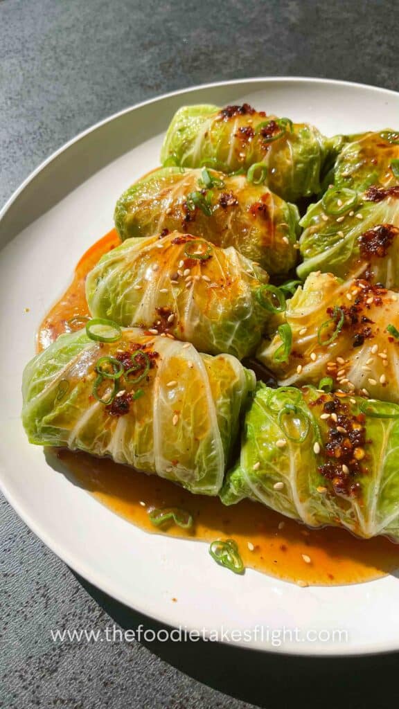 vegan cabbage rolls with tofu and vegetable filling