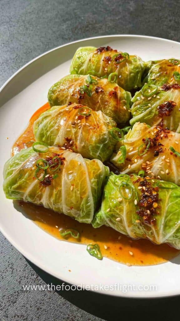 vegan cabbage rolls with tofu and vegetable filling