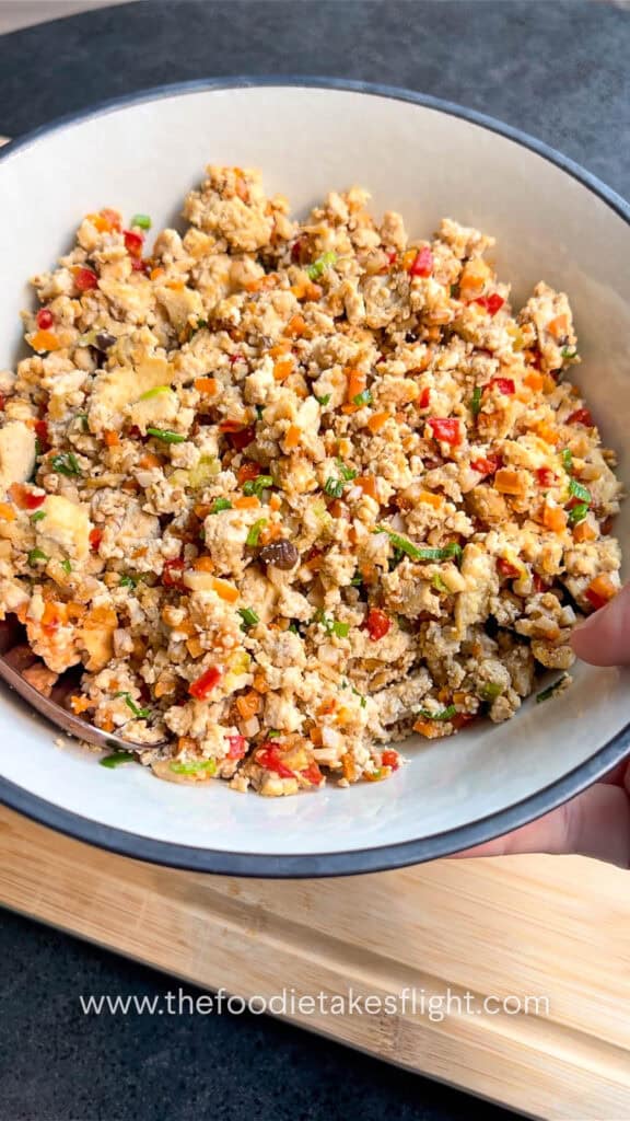 cabbage rolls filling made of tofu and mushrooms