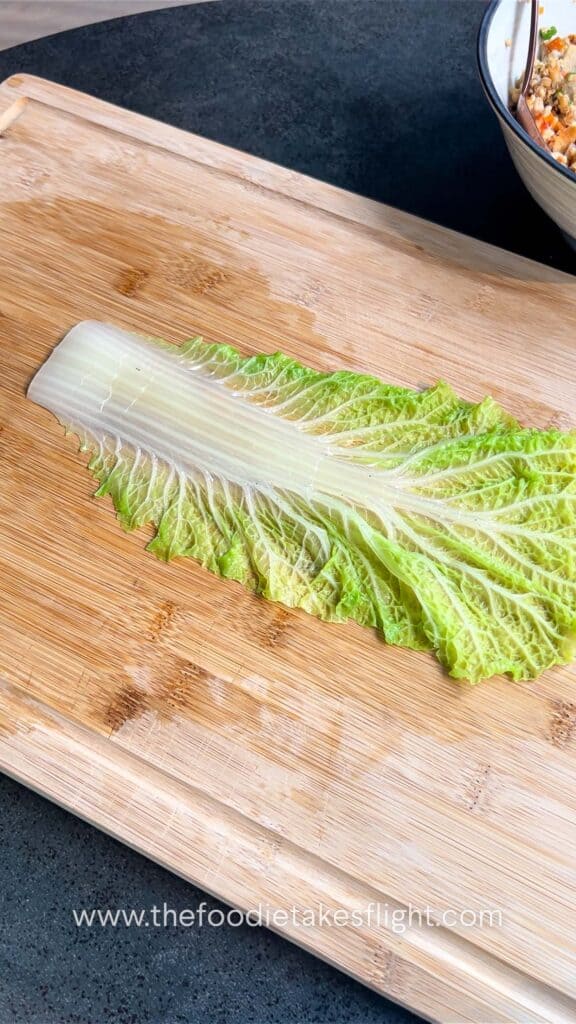 blanched and shocked cabbage leaves