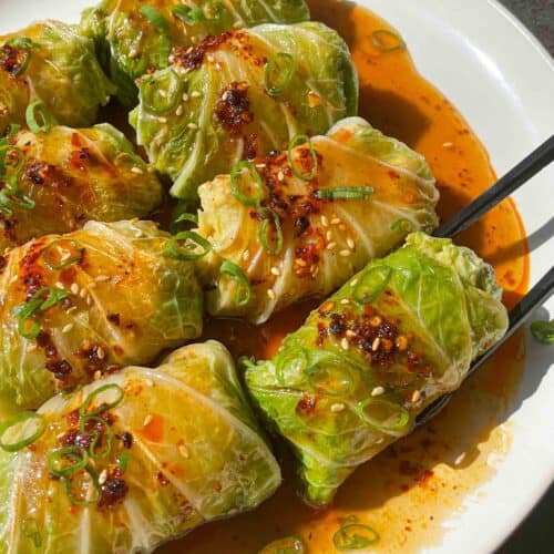 vegan cabbage rolls with tofu and vegetable filling