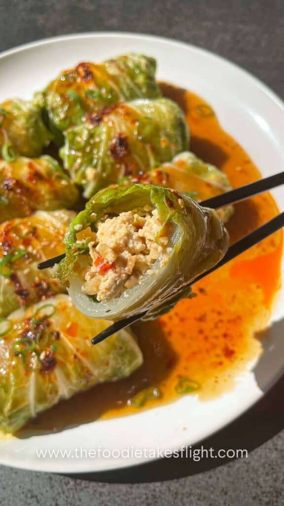 vegan cabbage rolls with tofu and vegetable filling