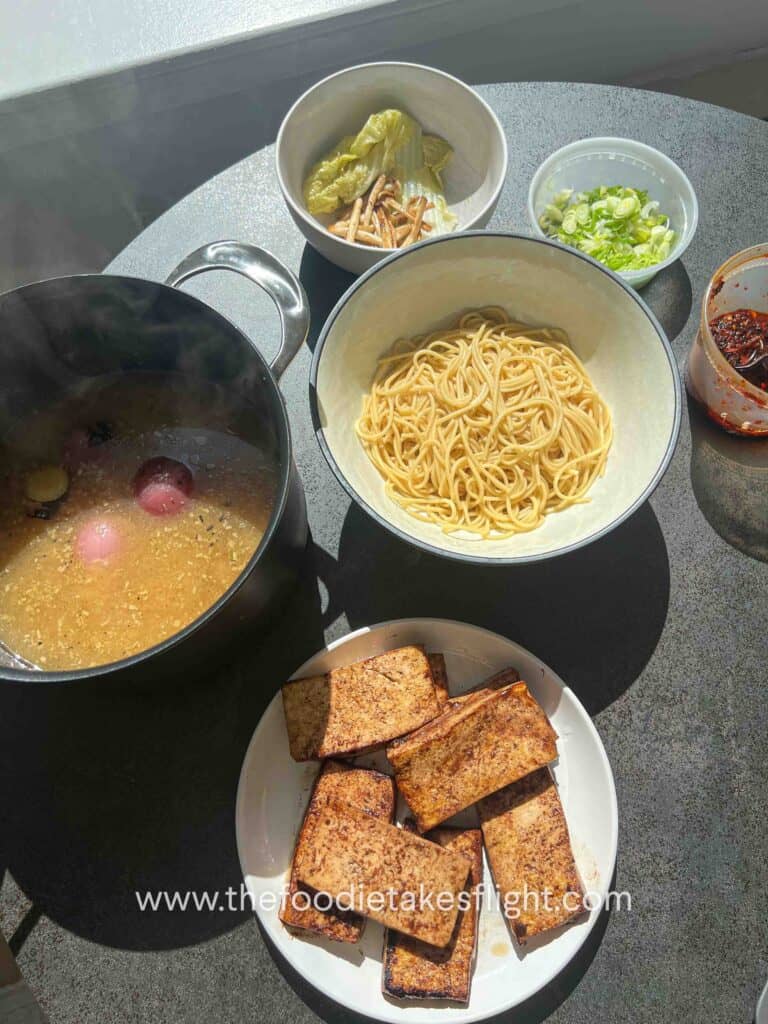 lemongrass miso noodle soup with five spice tofu