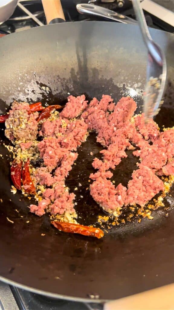 stir frying impossible ground meat with aromatics