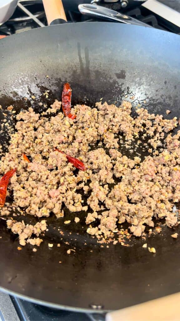 stir frying impossible ground meat with aromatics