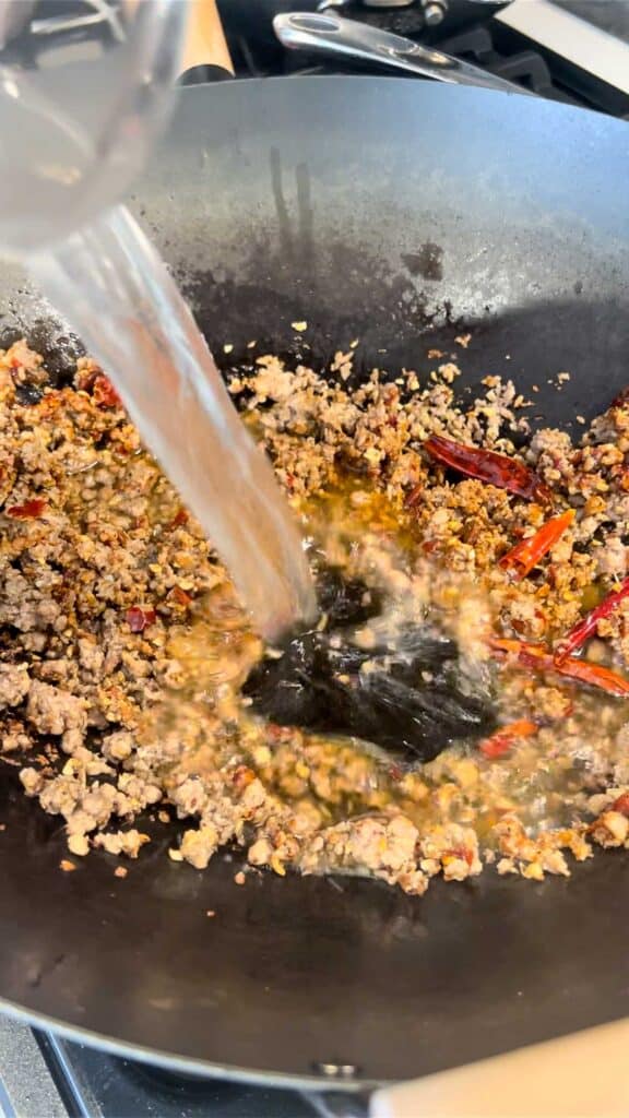 cooking mapo tofu sauce