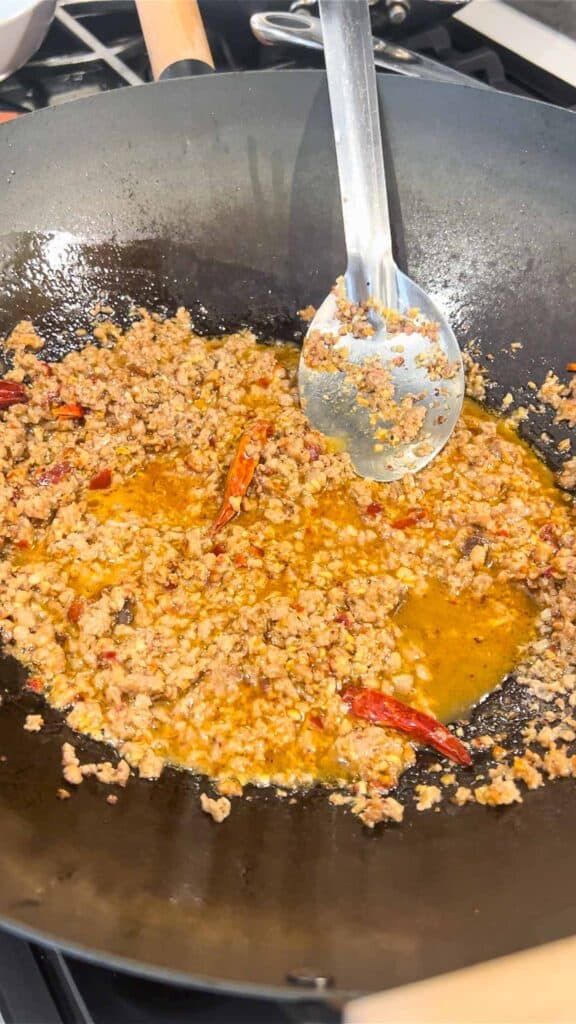 cooking mapo tofu sauce