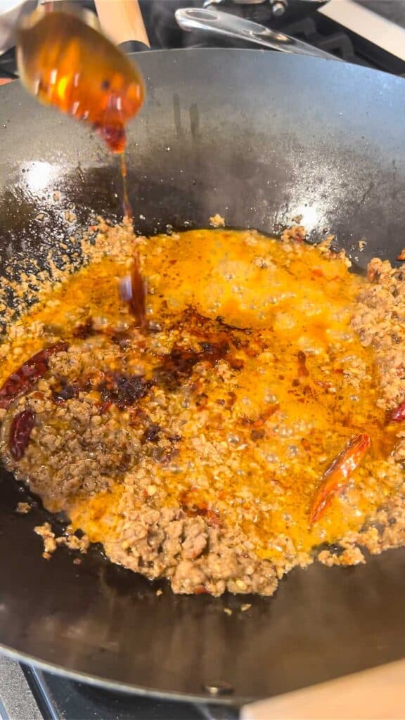 cooking mapo tofu sauce