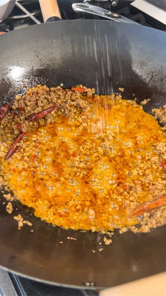 cooking mapo tofu sauce